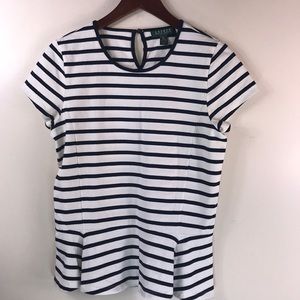 Lauren Petite peplum Breton stripe top mariniere